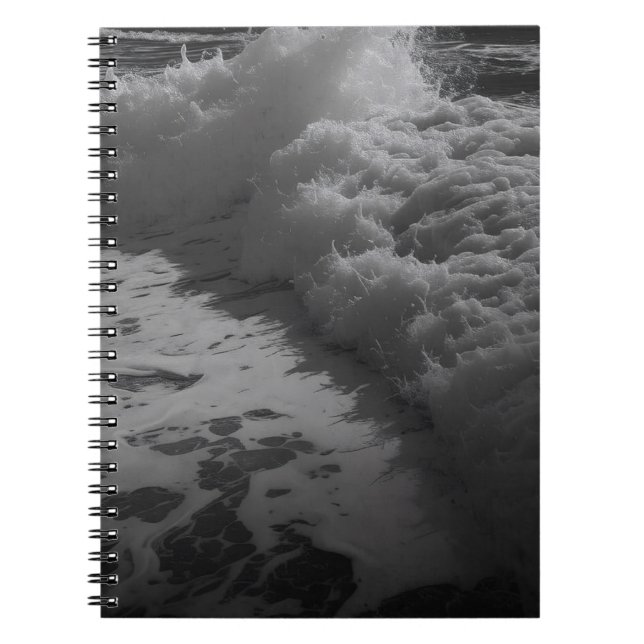 Dramatic Black and White Ocean Wave Art Notebook (Front)