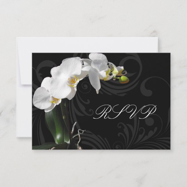 Dramatic Black and White Orchid Matching RSVP Card (Front)