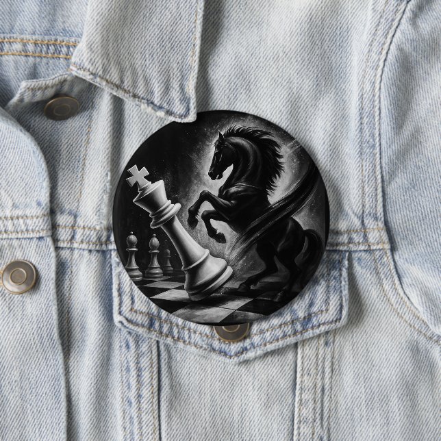 Dramatic Black Horse vs. King – Bold Chess Artwork 10 Cm Round Badge (In Situ)