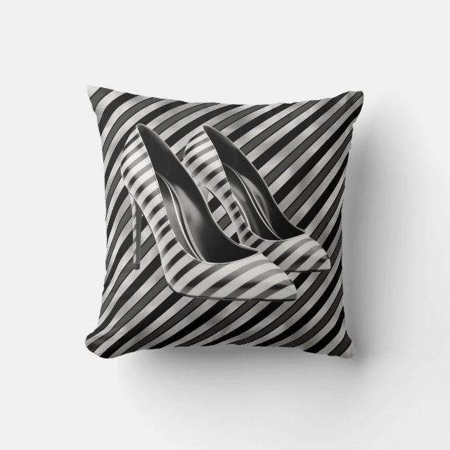 Dramatic Black Stripe Shoe Throw Pillow (Front)