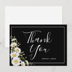 Dramatic Black & White Daisies Thank You Flat  Card