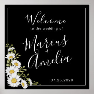 Dramatic Black & White Daisies Wedding Poster