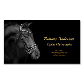 Dramatic Black White Gold Horse Photographer Magnetic Business Card