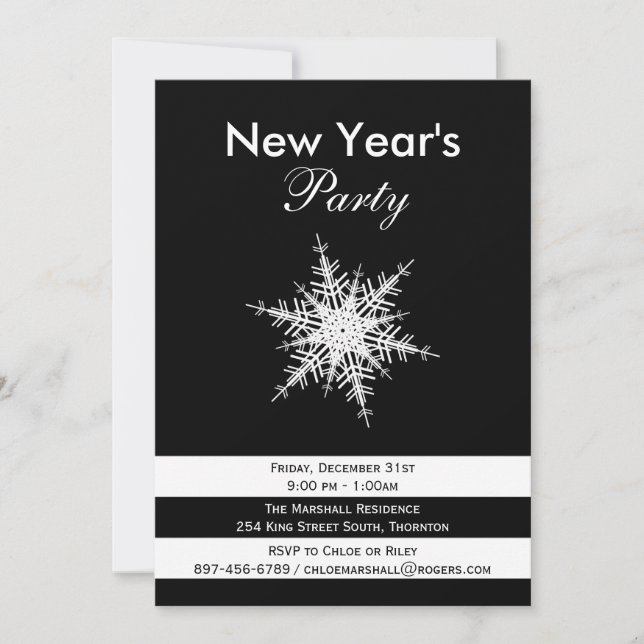 Dramatic Black & White New Year's Eve Party Invite (Front)