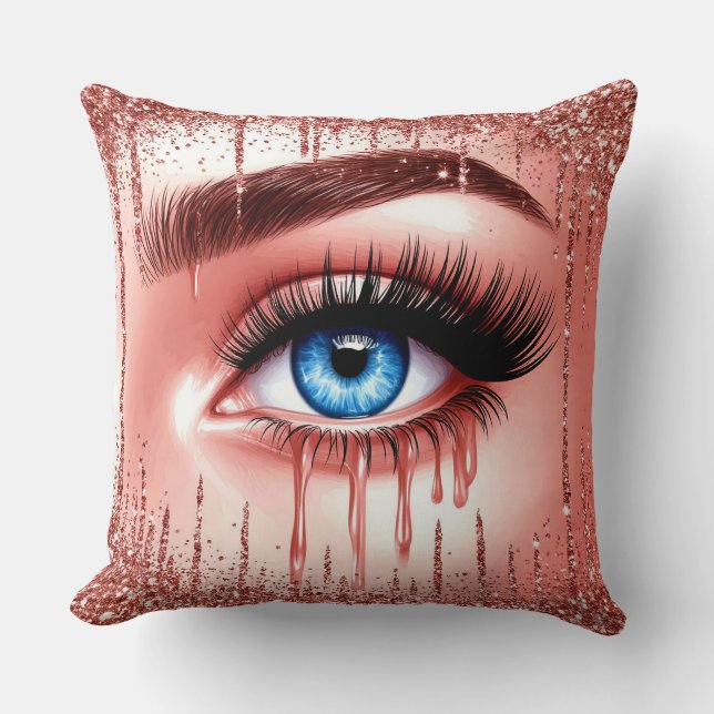 💋 Dramatic Blue Eyes Glam Decor For Makeup Lovers Cushion (Front)