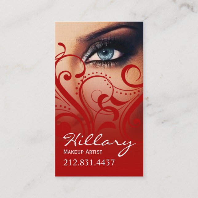 Dramatic Blue Eyes Makeup Artist | red Business Card (Front)