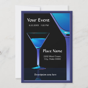 Dramatic Blue Martini Cocktails Invitation