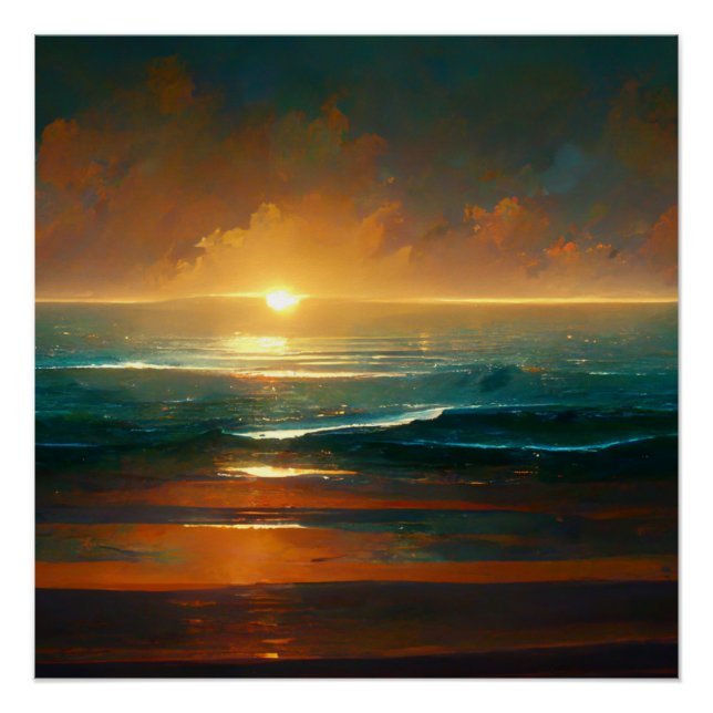 Dramatic Blue Ocean Waves Landscape Poster (Front)