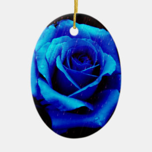 Dramatic Blue Rose Ceramic Ornament