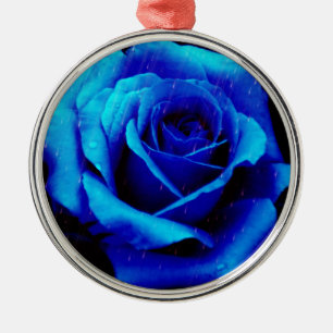 Dramatic Blue Rose Metal Tree Decoration