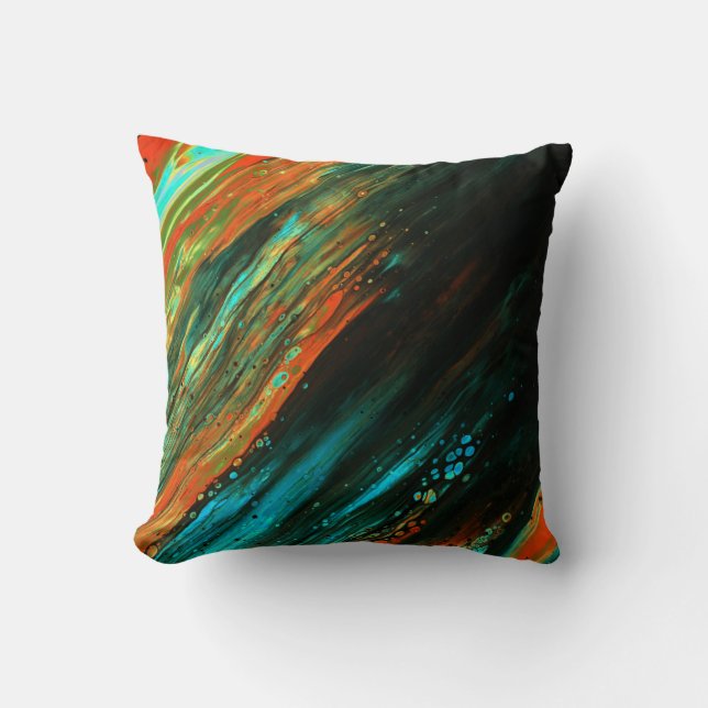 *~* Dramatic Bold Abstract Black Blue Green Orange Cushion (Front)