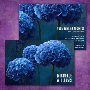 Dramatic Bold Blue Hydrangea Floral Branding Business Card