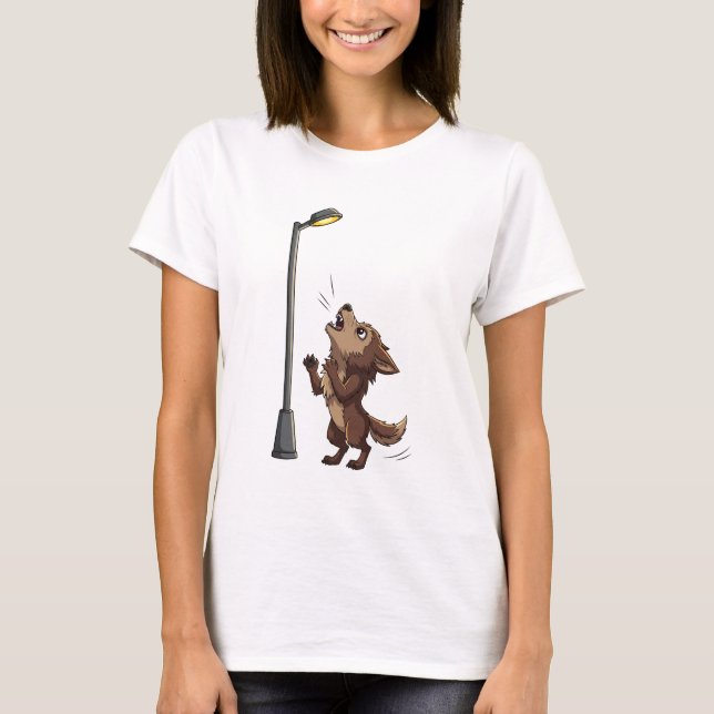 Dramatic Brown Wolf Howling at a Glowing Street T-Shirt (Front)