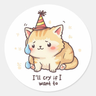 Dramatic Cat Crying Party Sticker - Relatable Humo