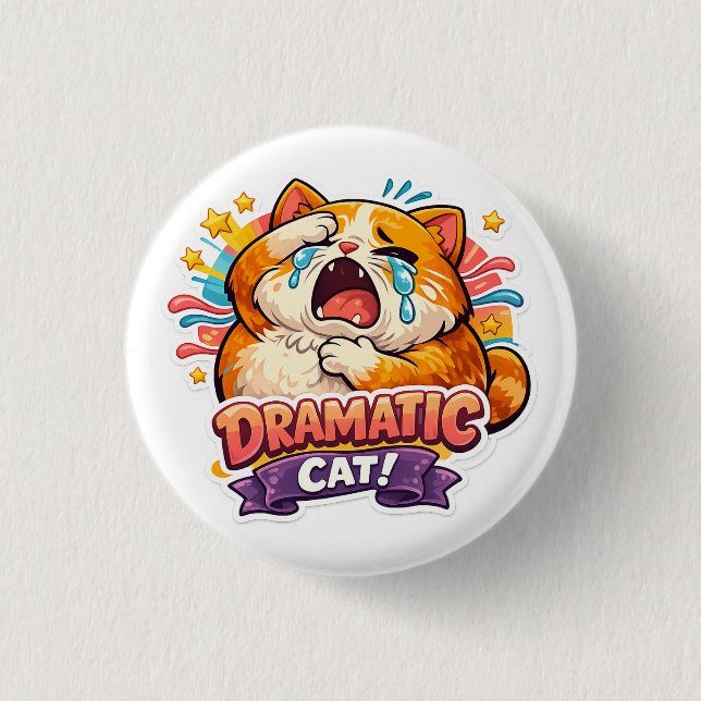 Dramatic Cat Funny Crying Cartoon Art Reaction 3 Cm Round Badge (Front)