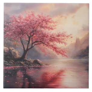 Dramatic Cherry Blossom Tree Art Ceramic Tile