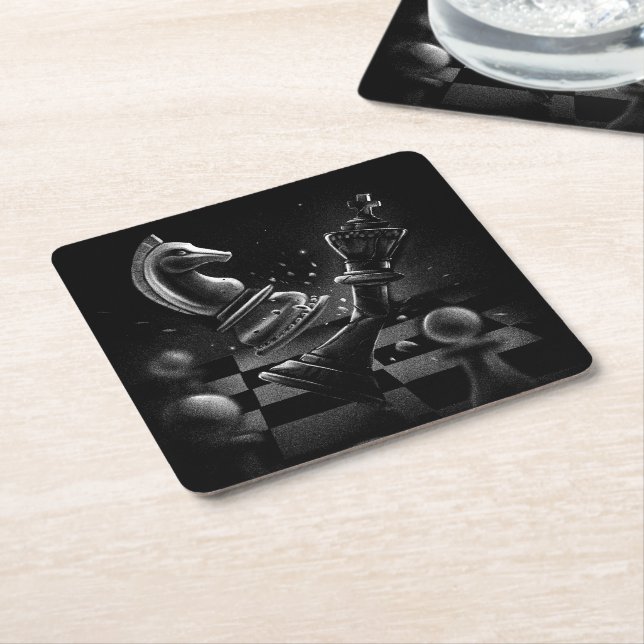 Dramatic Chess Battle – Knight vs. Horse  Square Paper Coaster (Angled)