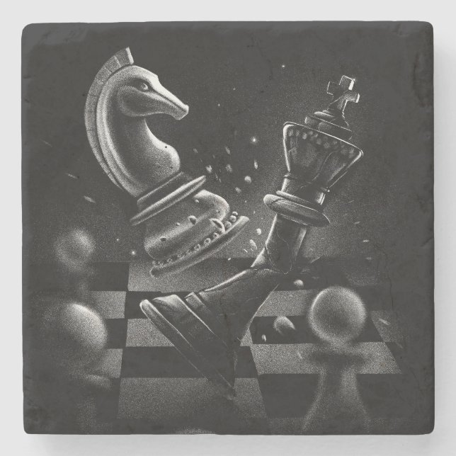 Dramatic Chess Battle – Knight vs. Horse  Stone Coaster (Front)