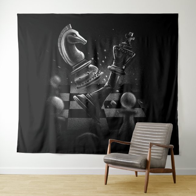 Dramatic Chess Battle – Knight vs. Horse  Tapestry (In Situ (Horizontal))