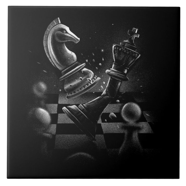 Dramatic Chess Monochrom Ceramic Tile (Front)
