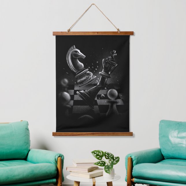 Dramatic Chess Monochrom Hanging Tapestry (Living Room)