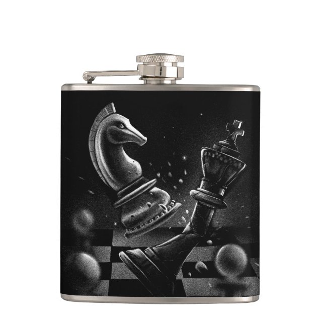 Dramatic Chess Monochrom Hip Flask (Front)