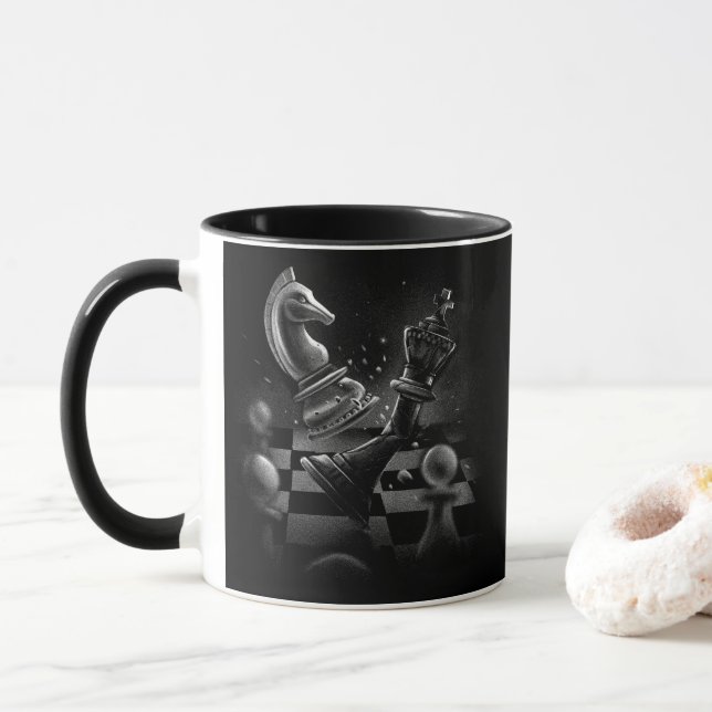 Dramatic Chess Monochrom  Mug (With Donut)