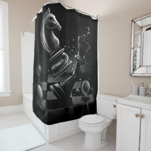 Dramatic Chess Monochrom Shower Curtain