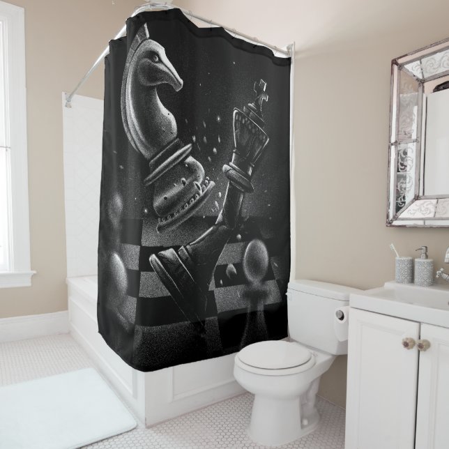 Dramatic Chess Monochrom Shower Curtain (In Situ)