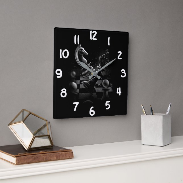 Dramatic Chess Monochrom Square Wall Clock (Office)