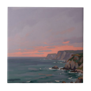 Dramatic Coastal Cliffs Pink Sunset Ocean Ceramic Tile