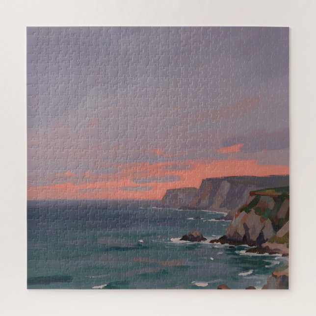 Dramatic Coastal Cliffs Pink Sunset Ocean  Jigsaw Puzzle (Vertical)
