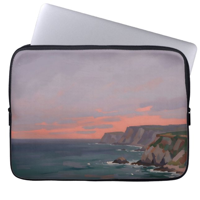 Dramatic Coastal Cliffs Pink Sunset Ocean  Laptop Sleeve (Front)