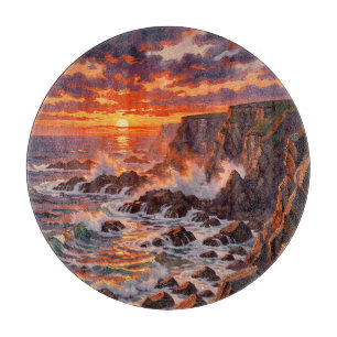 Dramatic Coastal Sunset Cliffs Painting Cutting Board
