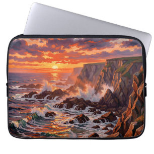 Dramatic Coastal Sunset Cliffs Painting Laptop Sleeve