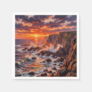 Dramatic Coastal Sunset Cliffs Painting Napkin