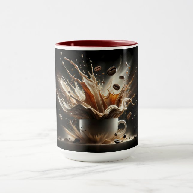 Dramatic Coffee Splash with Floating Coffee Beans Mug (Center)
