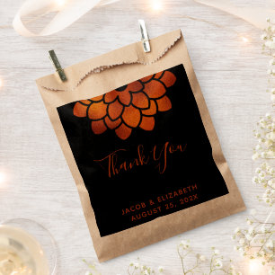 Dramatic Copper Flower on Black Thank You Wedding Favour Bag