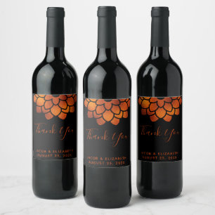 Dramatic Copper Flower on Black Thank You Wedding Wine Label