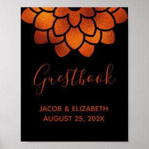 Dramatic Copper Flower on Black Wedding Sign 