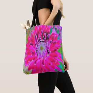 Dramatic Crimson Red and Pink Dahlia Flower Tote Bag