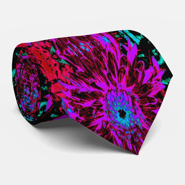 Dramatic Crimson Red, Purple and Black Dahlia Tie (Rolled)