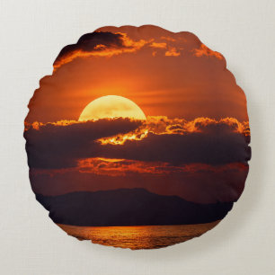 Dramatic Crimson Sunset Fine Art  Round Cushion