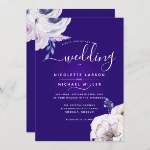 Dramatic Dark Purple and Lilac Floral Wedding Invitation