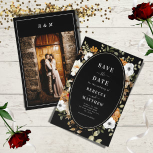 Dramatic & Dark Romantic Moody Floral Photo Black Invitation