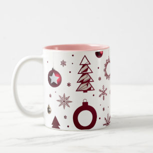 Dramatic Deep Red Geometric Layered Tree  Two-Tone Coffee Mug