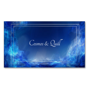 Dramatic Deep Sapphire Nebula Silver Frame Magnetic Business Card