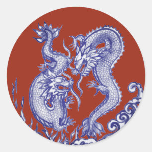 Dramatic Dragons  Blue Red Water Fire Oriental Classic Round Sticker