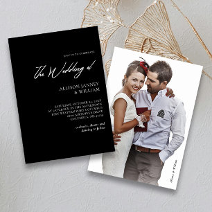 Dramatic Elegance: White Script on Black Wedding Invitation