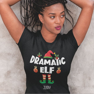 Dramatic elf Christmas family matching outfit name T-Shirt